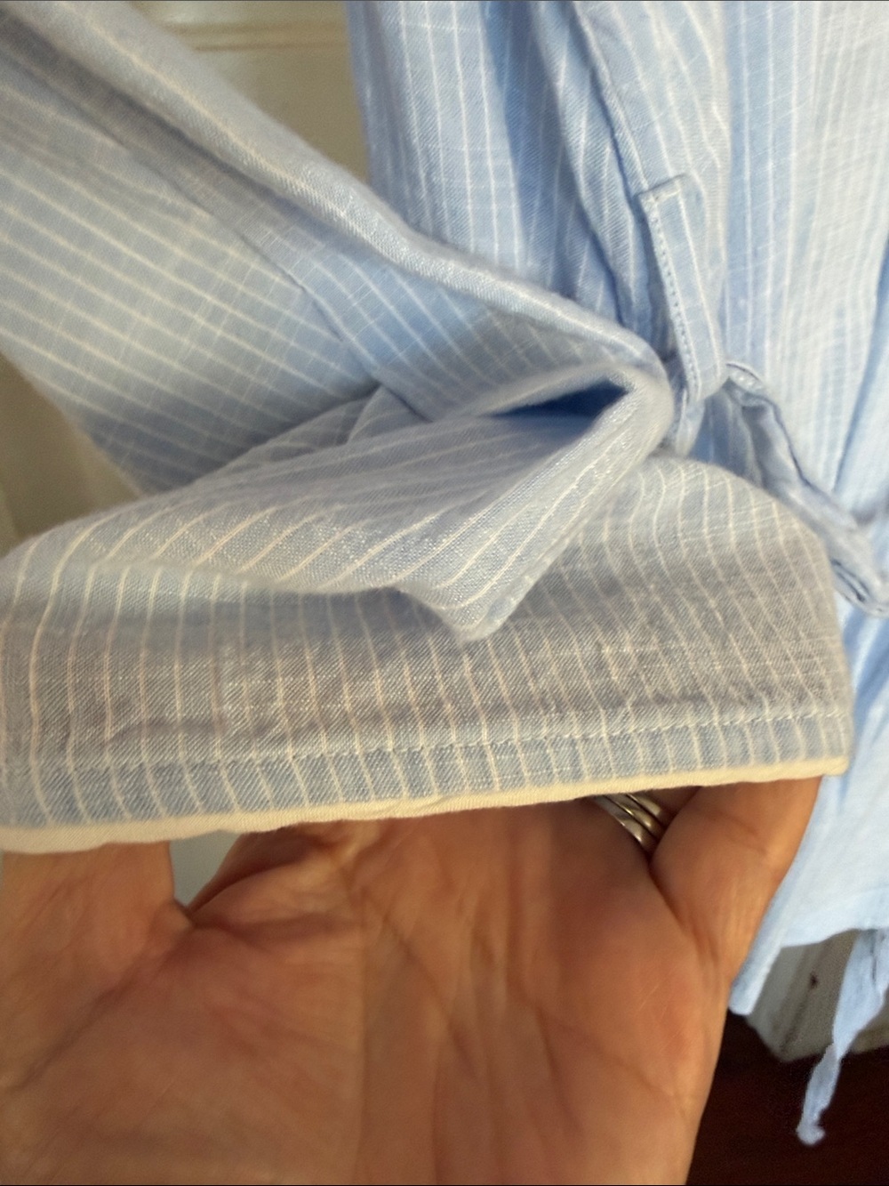 Japna Light Blue Pinstripe Wrap Robe With Tank And Tie - Picture 8 of 8